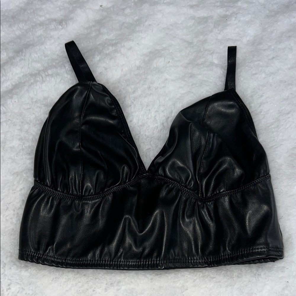 Black Faux Leather Top